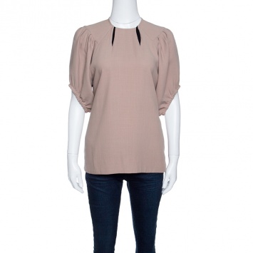 Pre Owned Marni Beige Wool Gathered Sleeve Top S