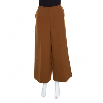 Pre Owned Marni Brown Wool High Rise Wide Leg Culottes M