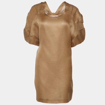 Pre Owned Marni Brown Silk & Wool Pleated Shoulder Tunic L