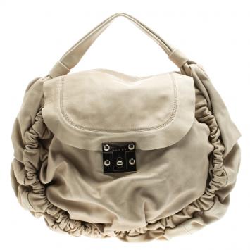 Pre Owned Marni Beige Faux Leather Pleated Berta Hobo