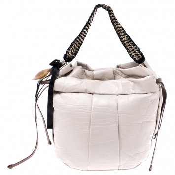 Pre Owned Marni Light Beige Leather Charms Chain Hobo