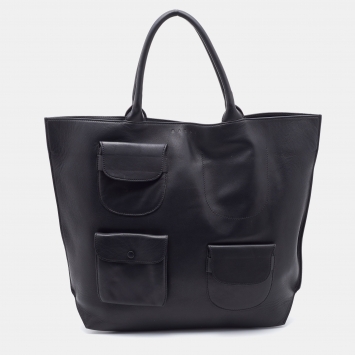 Pre Owned Marni Black Leather Front Pocket Shopper Tote