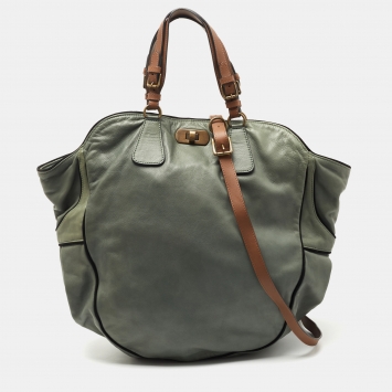 Pre Owned Marni Green/Black Suede and Leather Drawstring Tote