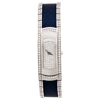 Pre Owned Mauboussin Diamond Pave Dial 18K White Gold Diamonds Lady M Mini R68800 Women's Wristwatch 17 mm