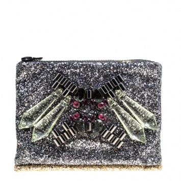 Pre Owned Mawi Silver/Gold Glitter with Acrylic Perspex Double Clutch
