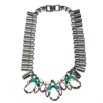 Pre Owned Mawi Teardrop Crystal Gunmetal Tube Necklace 