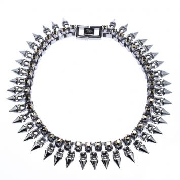 Pre Owned Mawi Metal Crystal Gunmetal Claw Set Spike Necklace 