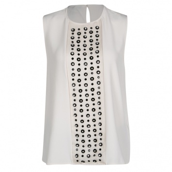 Pre Owned Max Mara Cream Contrast Embellished Sleeveless Top M