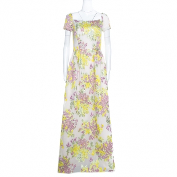 Pre Owned Max Mara Multicolor Floral Lurex Embossed Jacquard Danzica Maxi Dress M