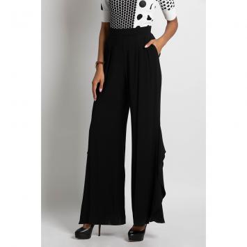 Pre Owned Max Mara Black Donnola Ruffled Wide-Leg Pants L (46)