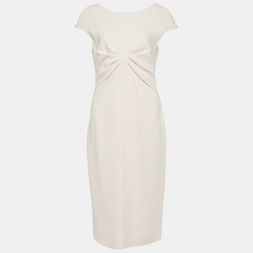 Pre Owned Max Mara Studio Pink Crepe Ruched Midi Dress M