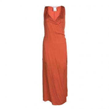 Pre Owned Max Mara Orange Silk Sleeveless Wrap Dress M