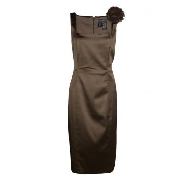 Pre Owned Max Mara Brown Satin Flower Detail Sleeveless Sheath Dress L