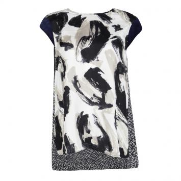 Pre Owned Max Mara Multicolor Printed Velvet Cap Sleeve Detail High Low Bosforo Top M