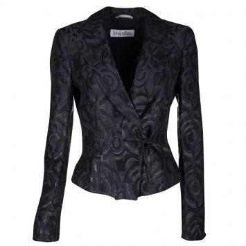 Pre Owned Max Mara Navy Blue Jacquard Tie Detail Blazer M