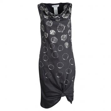 Pre Owned Max Mara Grey And White Printed Sleeveless Draped Gathered Dress M