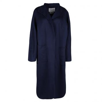Pre Owned Max Mara Blue Cashmere Open Front Overcoat L
