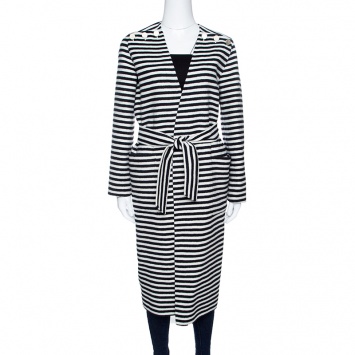 مملوكة مسبقًا Max Mara Sfilata Monochrome Striped Wool And Angora-Belted Coat S