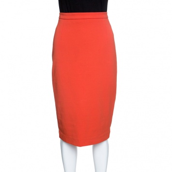 Pre Owned Max Mara Blood Orange Knit Pencil Skirt M