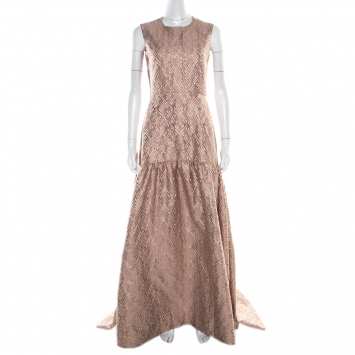 Pre Owned Max Mara Blush Pink Lurex Jacquard Patterned Sleeveless Gabriel Evening Gown S