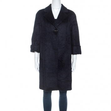 مملوكة مسبقًا Max Mara Navy Blue Alpaca Coat S