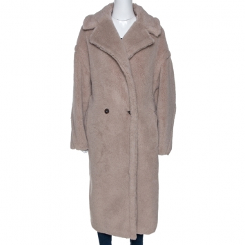 مملوكة مسبقًا Max Mara Taupe Alpaca Blend Double Breasted Teddy Bear Coat L