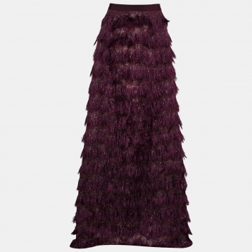 Pre Owned Max Mara Burgundy Lurex Fil Coupe Maxi Skirt M