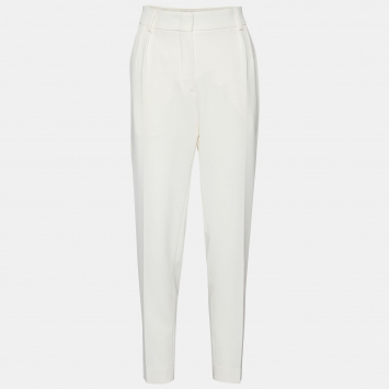 Pre Owned Max Mara  Studio Off White Crepe Tapered Leg Pants S