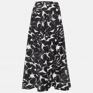 Pre Owned Max Mara Black/White Floral Print Cotton Flared Maxi Skirt XS