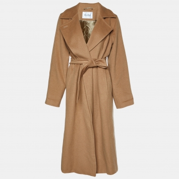 Pre Owned Max Mara Brown Camel Hair Manuela Belted Long Coat M