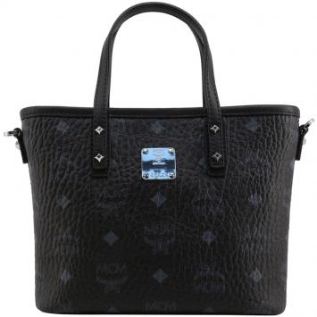 Pre Owned MCM Black Visetos Coated Canvas Mini Anya Top Zip Shopper Tote
