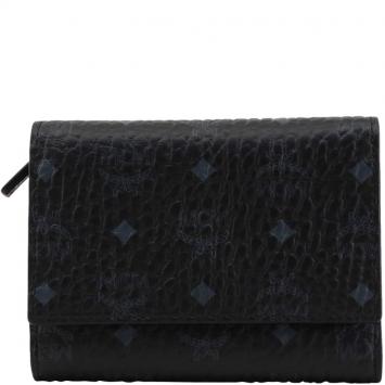Pre Owned MCM Black Visetos Coated Canvas Small Three Fold Wallet