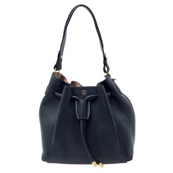 Pre Owned MCM Black Leather Milla Drawstring Shoulder Bag