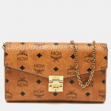 MCM Cognac Visetos Coated Canvas Patricia Chain Clutch