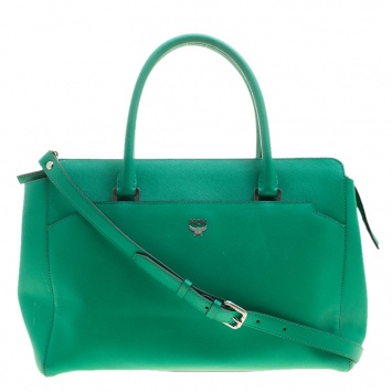 Pre Owned MCM Green Leather Convertible Tote