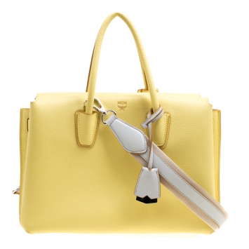 Pre Owned MCM Yellow Leather Medium Milla Top Handle Bag