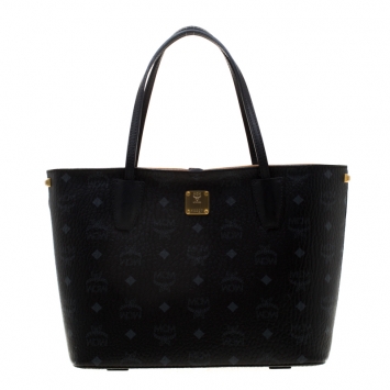 Pre Owned MCM Black Visetos Leather Tote