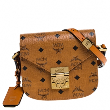 Pre Owned MCM Cognac Visetos Coated Canvas and Leather Patricia Crossbody Bag