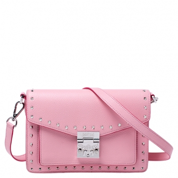 Pre Owned MCM Pink Leather Small Studded Patricia Crossbody