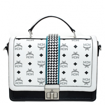 Pre Owned MCM White Visetos Top Handle Bag