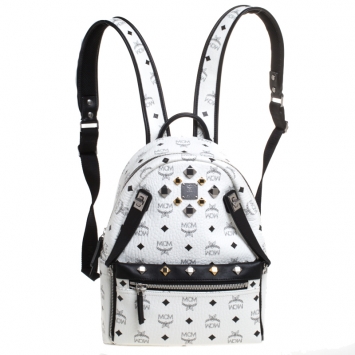 Pre Owned MCM White/Black Visetos Leather Dual Stark Backpack