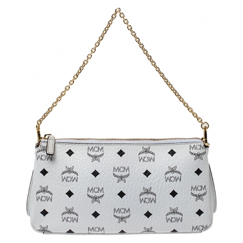 Pre Owned MCM White Visetos Coated Canvas Crossbody Bag