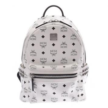 Pre Owned  MCM White Visetos Coated Canvas Stark Studs Backpack 