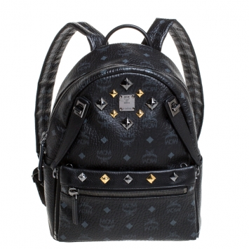 Pre Owned MCM Black Visetos Coated Canvas Medium Studs Stark Backpack