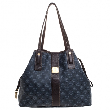Pre Owned MCM Dark Grey/Brown Coated Canvas Reversible Shopper Tote 
