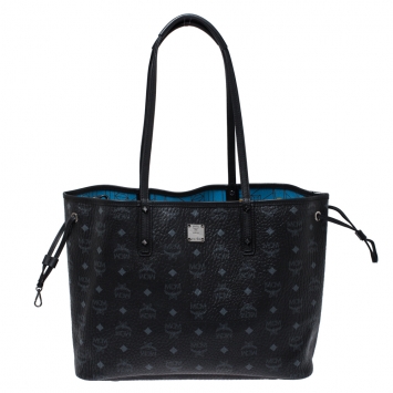 Pre Owned MCM Black Visetos Coated Canvas Medium Anya Shopper Tote