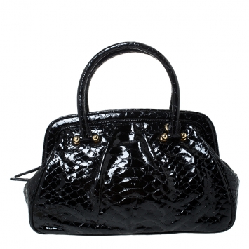Pre Owned MCM Black Croc Embossed Leather Satchel