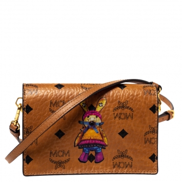 Pre Owned MCM Cognac Visetos Coated Canvas Mini Rabbit Shoulder Bag