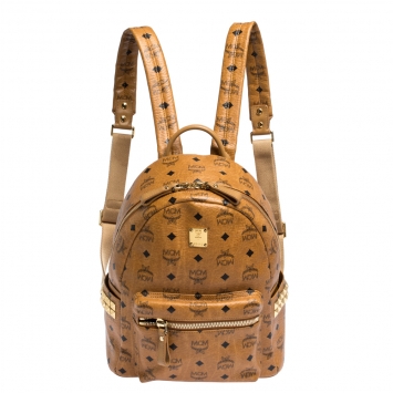 Pre Owned MCM Cognac Visetos Coated Canvas Small Studs Stark Backpack