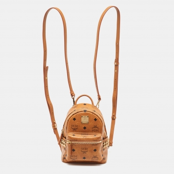 Pre Owned MCM Cognac Visetos Coated Canvas and Leather Mini Studded Stark-Bebe Boo Backpack
